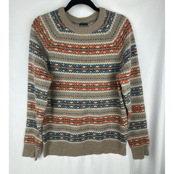 J.CREW Other - J.CREW Sweater Mens Medium Tan Orange Blue Fair Isle Stripe 100% Lambswool Soft